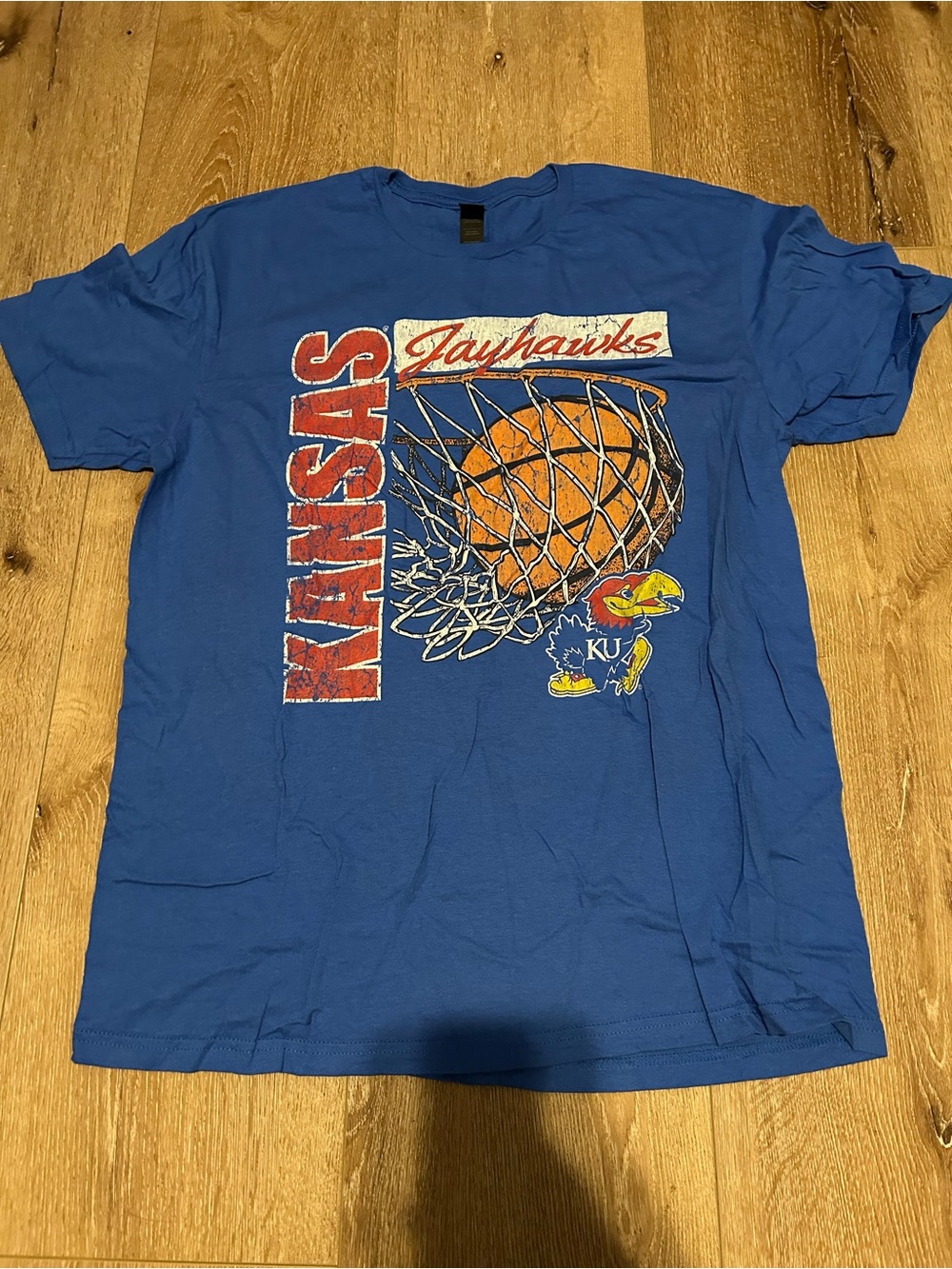 Vintage Kansas Jayhawks Blue Graphic Tee - Basketball Logo